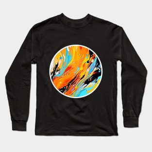 Vivid Eruption of Abstract Circle Fluid Art Long Sleeve T-Shirt